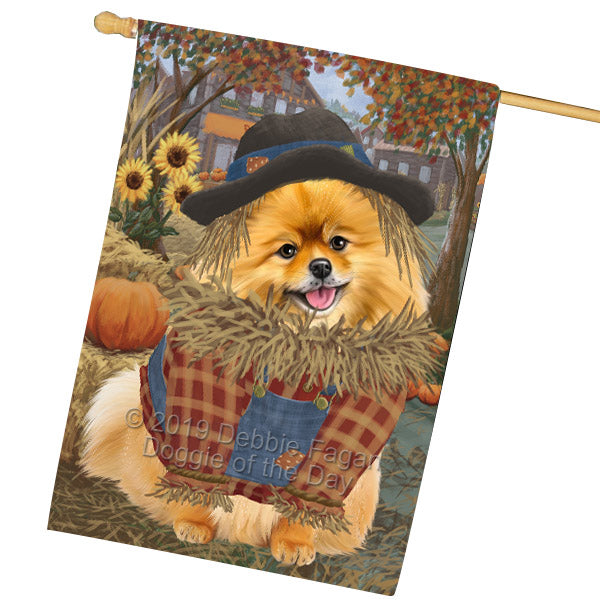 Fall Pumpkin Scarecrow Pomeranian Dogs House Flag FLG65963