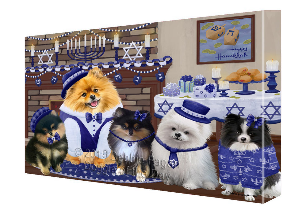 Happy Hanukkah Family Pomeranian Dogs Canvas Print Wall Art Décor CVS144143
