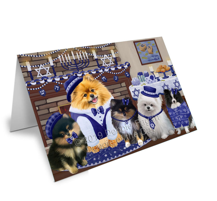 Happy Hanukkah Family Pomeranian Dogs Handmade Artwork Assorted Pets Greeting Cards and Note Cards with Envelopes for All Occasions and Holiday Seasons GCD78506
