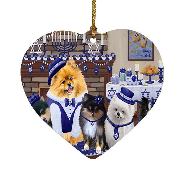 Happy Hanukkah Family Pomeranian Dogs Heart Christmas Ornament HPOR57720