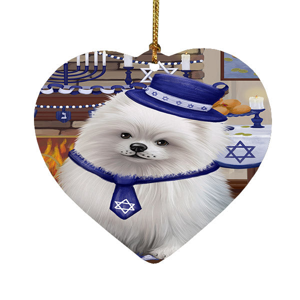 Happy Hanukkah Pomeranian Dog Heart Christmas Ornament HPOR57781