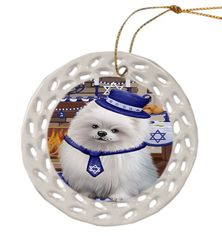 Happy Hanukkah Pomeranian Dog Ceramic Doily Ornament DPOR57781