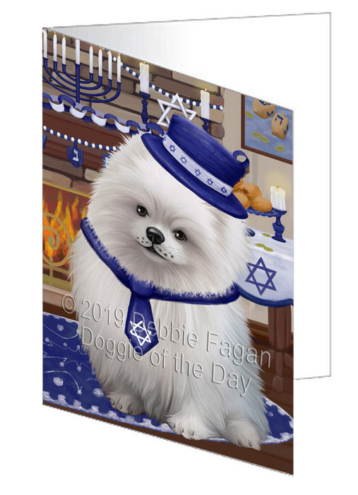 Happy Hanukkah Pomeranian Dog Handmade Artwork Assorted Pets Greeting Cards and Note Cards with Envelopes for All Occasions and Holiday Seasons GCD78689