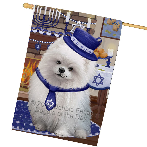 Happy Hanukkah Pomeranian Dog House Flag FLG65993