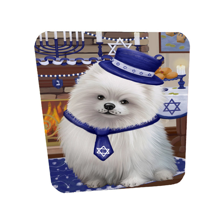 Happy Hanukkah Family Pomeranian Dogs Coasters Set of 4 CSTA58748