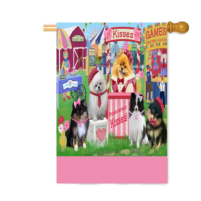 Personalized Carnival Kissing Booth Pomeranian Dogs Custom House Flag FLG63627