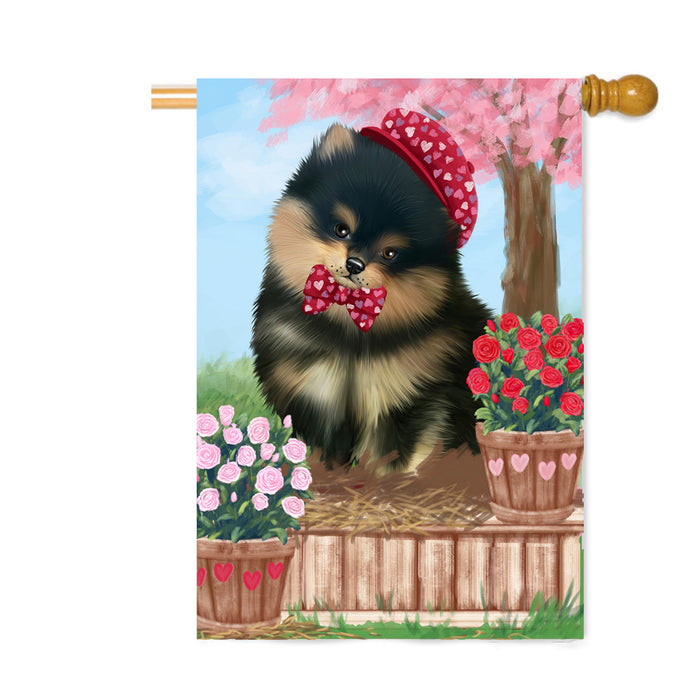 Personalized Rosie 25 Cent Kisses Pomeranian Dog Custom House Flag FLG64914