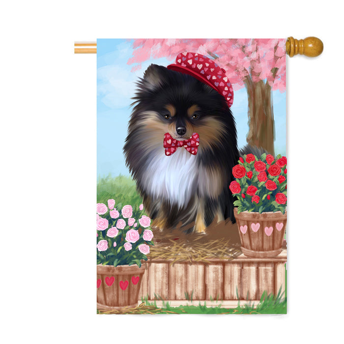 Personalized Rosie 25 Cent Kisses Pomeranian Dog Custom House Flag FLG64915