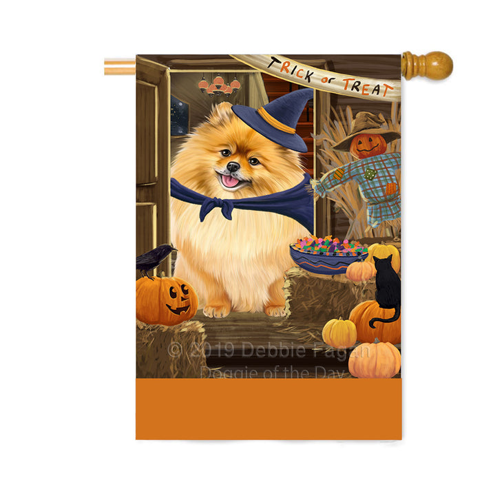 Personalized Enter at Own Risk Trick or Treat Halloween Pomeranian Dog Custom House Flag FLG-DOTD-A59727