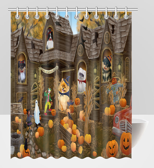 Haunted House Halloween Trick or Treat Pomeranian Dogs Shower Curtain