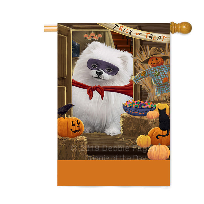 Personalized Enter at Own Risk Trick or Treat Halloween Pomeranian Dog Custom House Flag FLG-DOTD-A59729