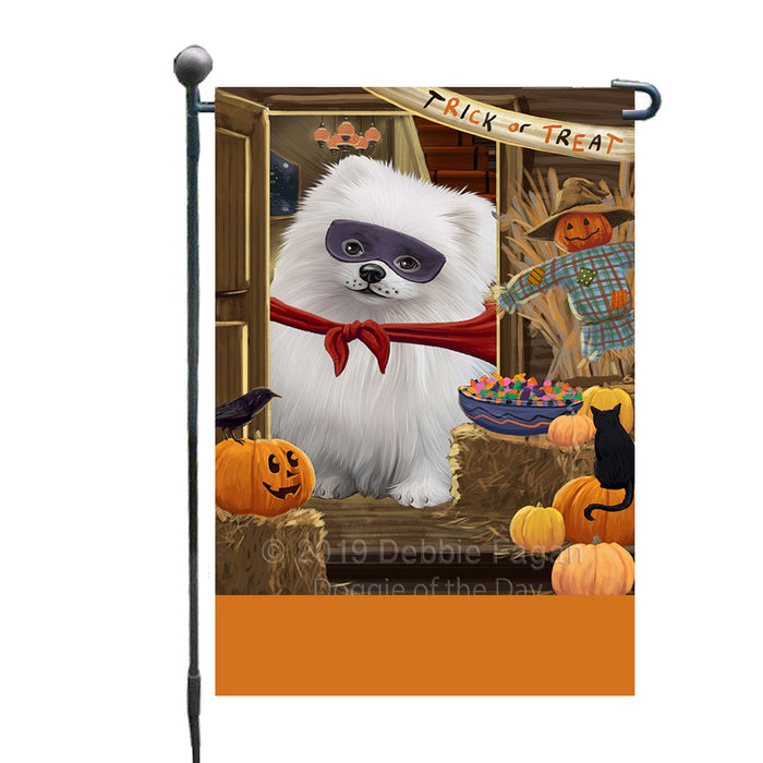 Personalized Enter at Own Risk Trick or Treat Halloween Pomeranian Dog Custom Garden Flags GFLG-DOTD-A59673