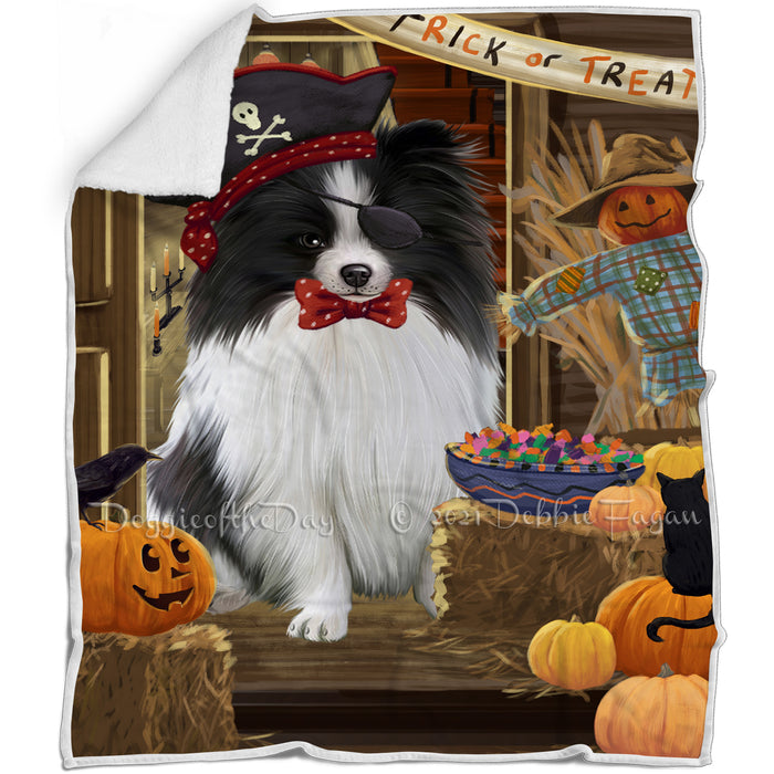 Enter at Own Risk Trick or Treat Halloween Pomeranian Dog Blanket BLNKT96330