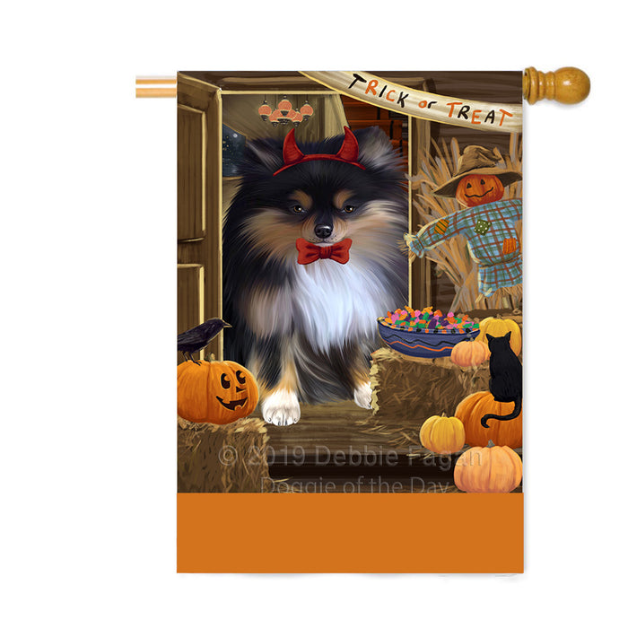 Personalized Enter at Own Risk Trick or Treat Halloween Pomeranian Dog Custom House Flag FLG-DOTD-A59731