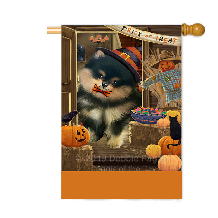 Personalized Enter at Own Risk Trick or Treat Halloween Pomeranian Dog Custom House Flag FLG-DOTD-A59732