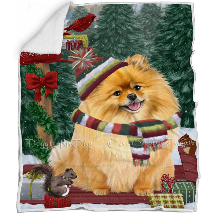 Merry Christmas Woodland Sled Pomeranian Dog Blanket BLNKT114366