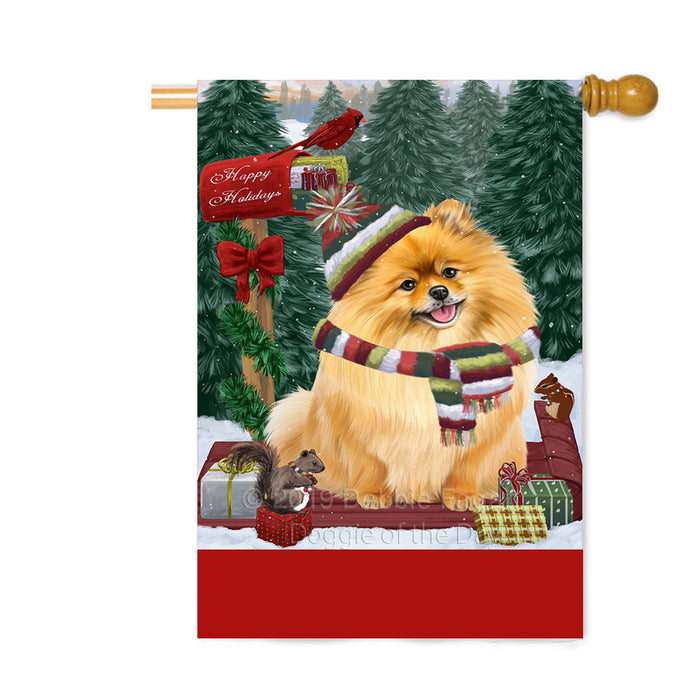 Personalized Merry Christmas Woodland Sled Pomeranian Dog Custom House Flag FLG-DOTD-A61706