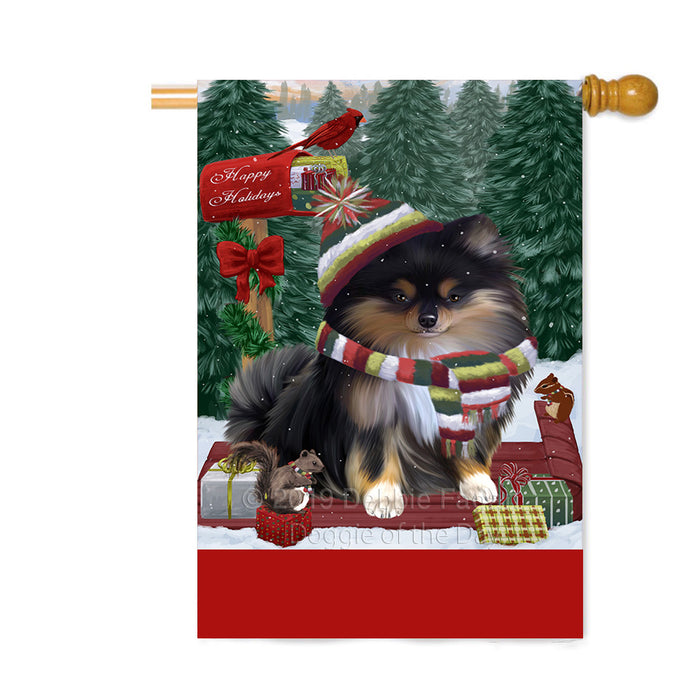 Personalized Merry Christmas Woodland Sled Pomeranian Dog Custom House Flag FLG-DOTD-A61708