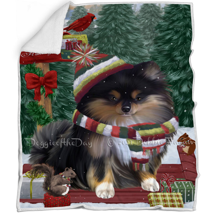 Merry Christmas Woodland Sled Pomeranian Dog Blanket BLNKT114384