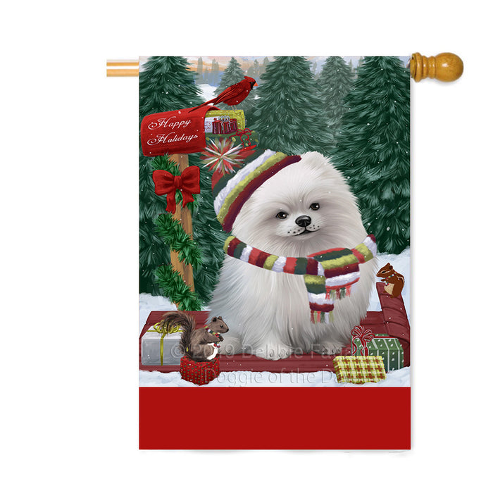 Personalized Merry Christmas Woodland Sled Pomeranian Dog Custom House Flag FLG-DOTD-A61709