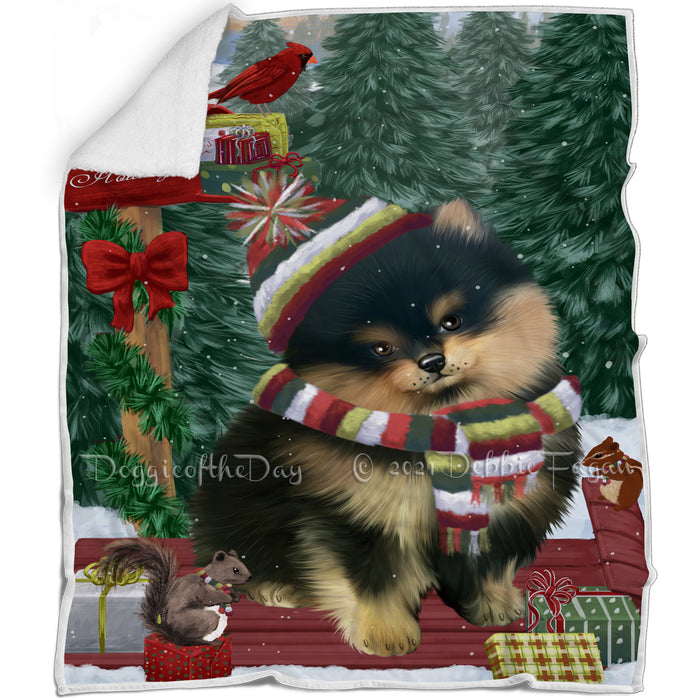 Merry Christmas Woodland Sled Pomeranian Dog Blanket BLNKT114402