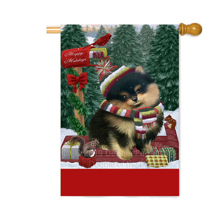 Personalized Merry Christmas Woodland Sled Pomeranian Dog Custom House Flag FLG-DOTD-A61710