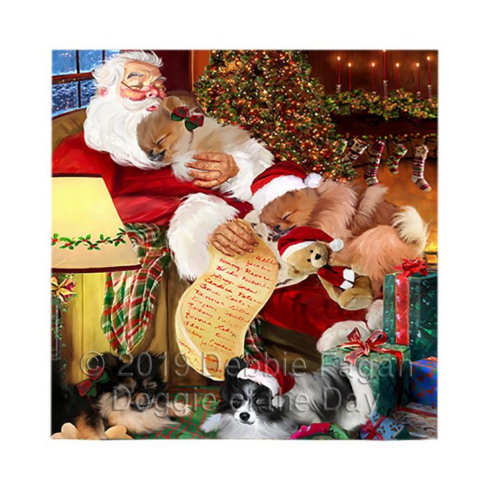 Santa Sleeping with Pomeranian Dogs Square Towel 