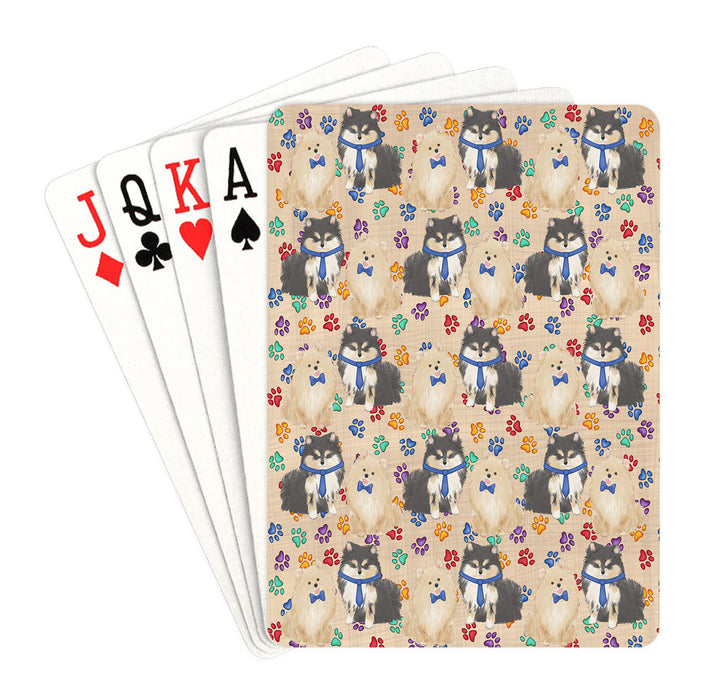 Rainbow Paw Print Pomeranian Dogs Blue Playing Card Decks