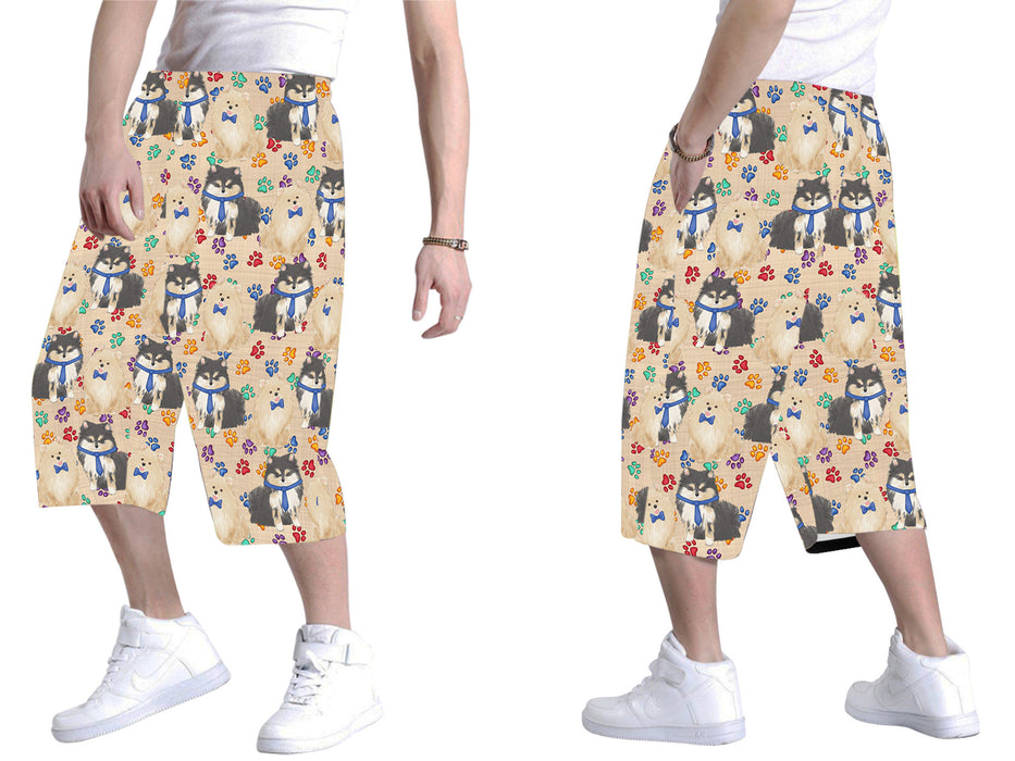 Rainbow Paw Print Pomeranian Dogs Blue All Over Print Men's Baggy Shorts