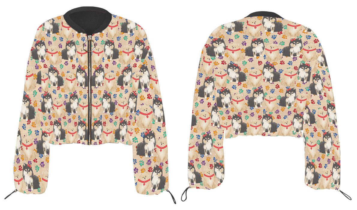 Rainbow Paw Print Pomeranian Dogs Cropped Chiffon Women's Jacket WH50584