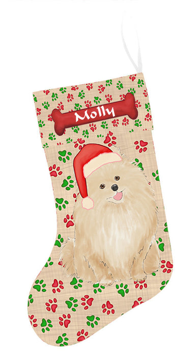 Pet Name Personalized Christmas Paw Print Pomeranian Dogs Stocking