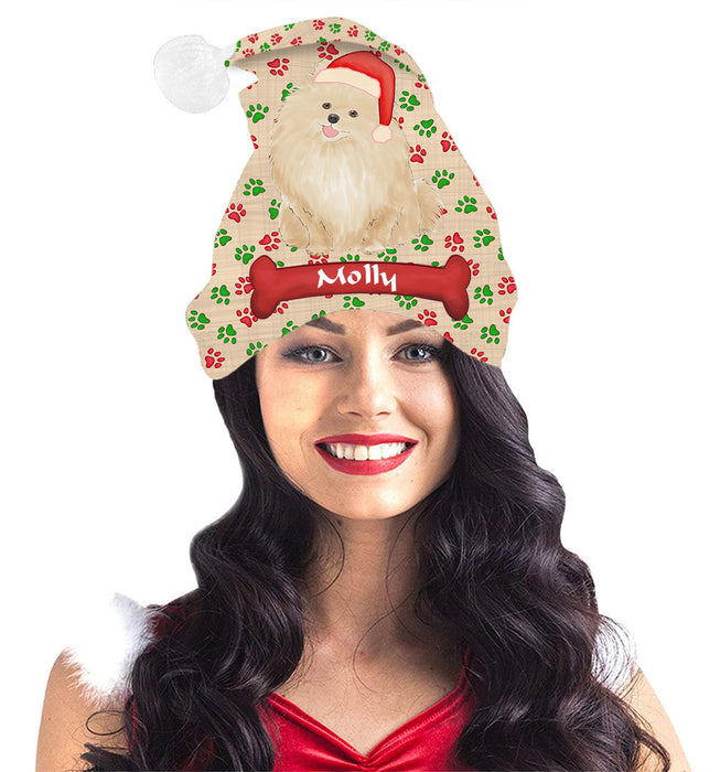 Pet Name Personalized Christmas Paw Print Pomeranian Dogs Santa Hat