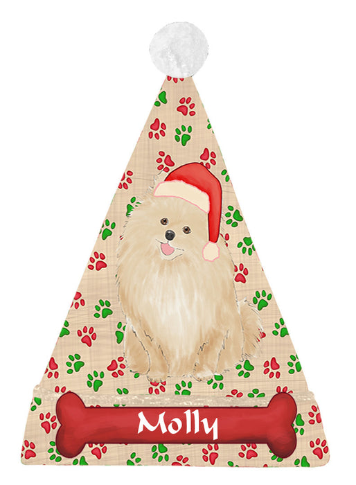 Pet Name Personalized Christmas Paw Print Pomeranian Dogs Santa Hat