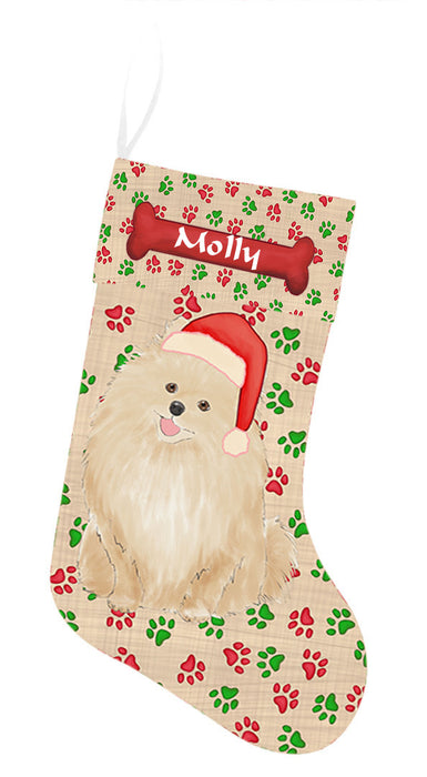 Pet Name Personalized Christmas Paw Print Pomeranian Dogs Stocking