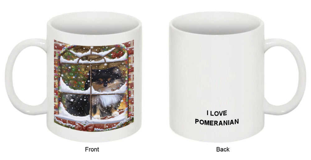 Please Come Home For Christmas Pomeranian Dog Sitting In Window Coffee Mug MUG49342