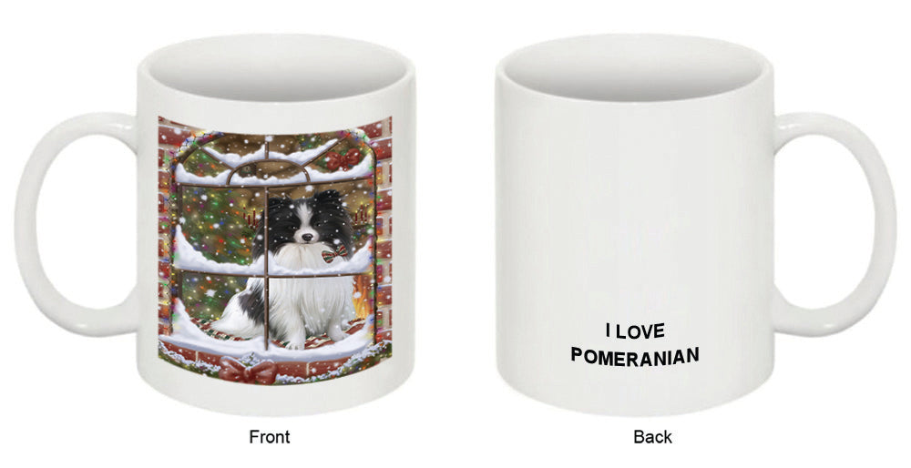 Please Come Home For Christmas Pomeranian Dog Sitting In Window Coffee Mug MUG49344