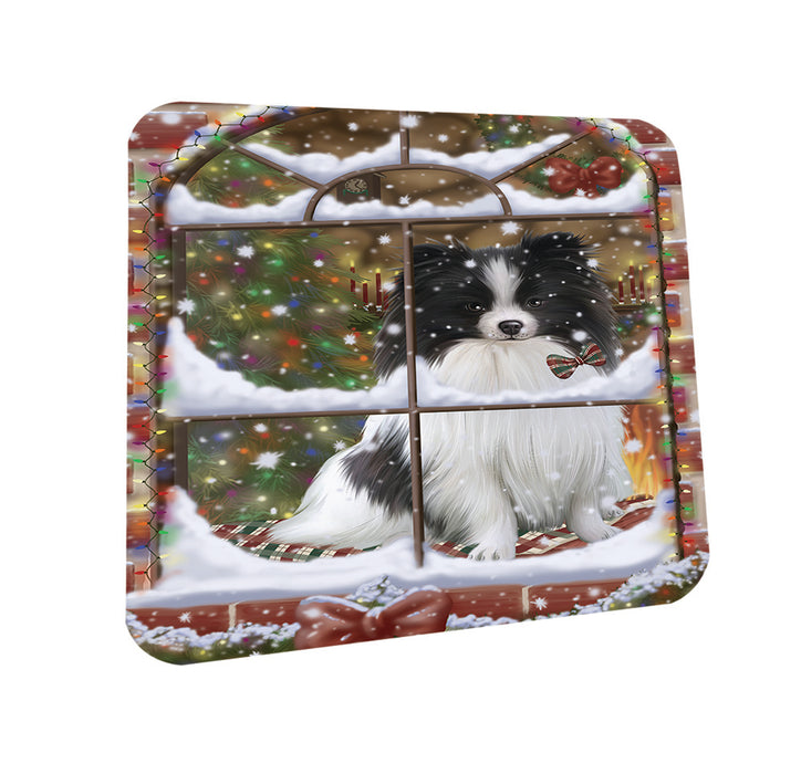 Please Come Home For Christmas Pomeranian Dog Sitting In Window Coasters Set of 4 CST53904