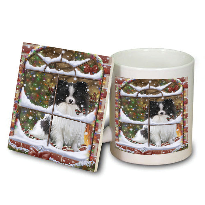 Please Come Home For Christmas Pomeranian Dog Sitting In Window Mug and Coaster Set MUC53938