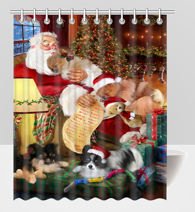 Santa Sleeping with Pomeranian Dogs Shower Curtain