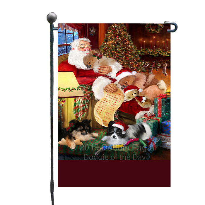 Personalized Pomeranian Dogs and Puppies Sleeping with Santa Custom Garden Flags GFLG-DOTD-A62654
