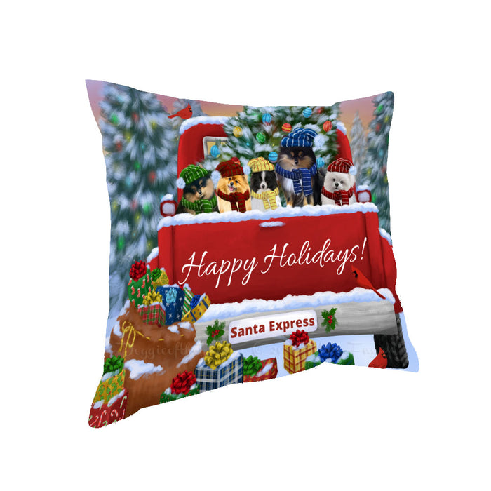 Christmas Red Truck Travlin Home for the Holidays Pomeranian Dogs Pillow with Top Quality High-Resolution Images - Ultra Soft Pet Pillows for Sleeping - Reversible & Comfort - Ideal Gift for Dog Lover - Cushion for Sofa Couch Bed - 100% Polyester