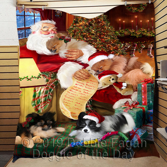 Santa Sleeping with Pomeranian Dogs Quilt