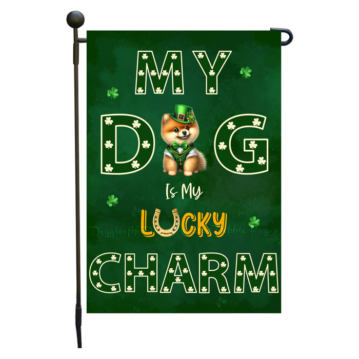 St. Patrick's Day Pomeranian Irish Dog Garden Flags with Lucky Charm Design - Double Sided Yard Garden Festival Decorative Gift - Holiday Dogs Flag Decor 12 1/2"w x 18"h