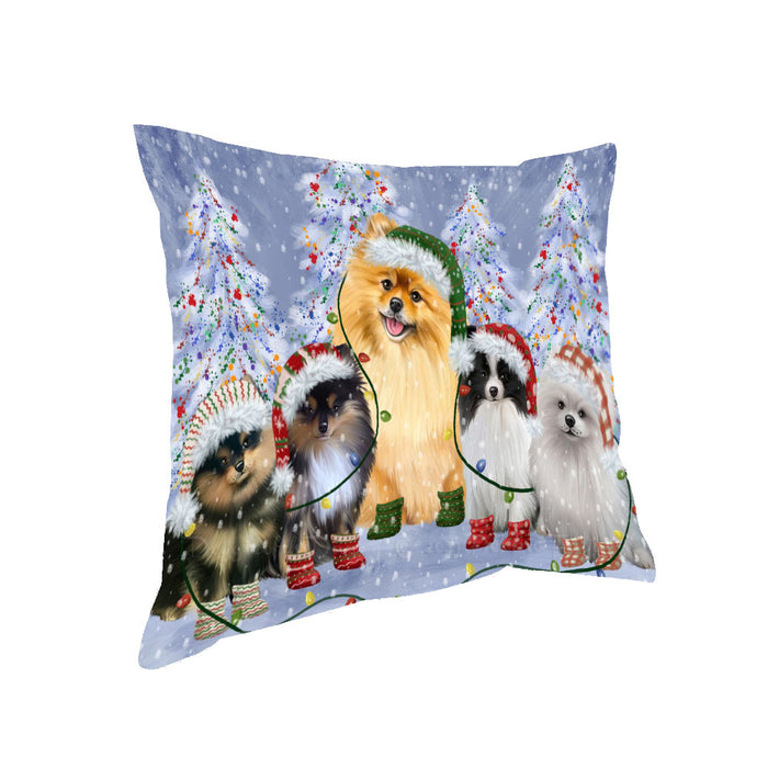 Christmas Lights and Pomeranian Dogs Pillow with Top Quality High-Resolution Images - Ultra Soft Pet Pillows for Sleeping - Reversible & Comfort - Ideal Gift for Dog Lover - Cushion for Sofa Couch Bed - 100% Polyester