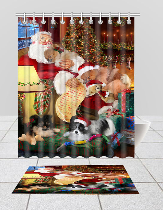 Santa Sleeping with Pomeranian Dogs  Bath Mat and Shower Curtain Combo