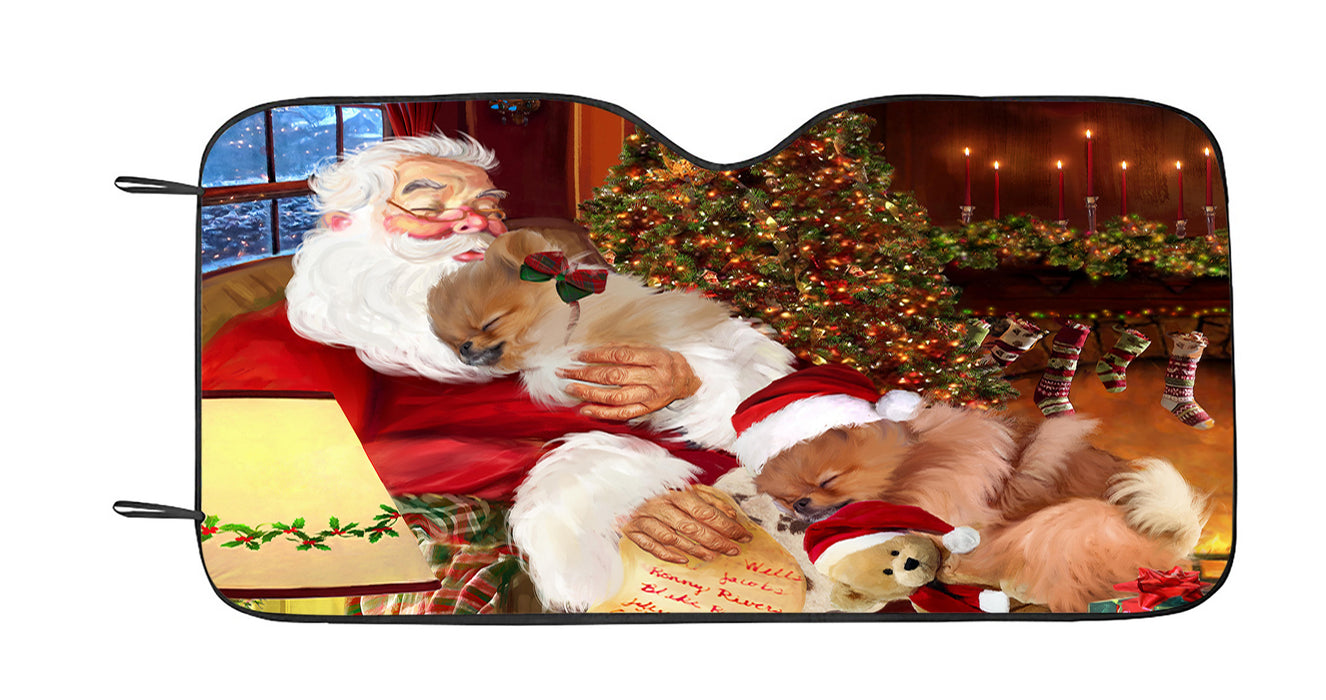 Santa Sleeping with Pomeranian Dogs Car Sun Shade