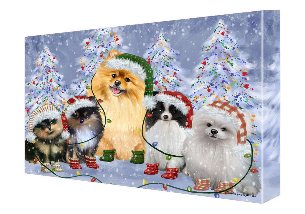 Christmas Lights and Pomeranian Dogs Canvas Wall Art - Premium Quality Ready to Hang Room Decor Wall Art Canvas - Unique Animal Printed Digital Painting for Decoration