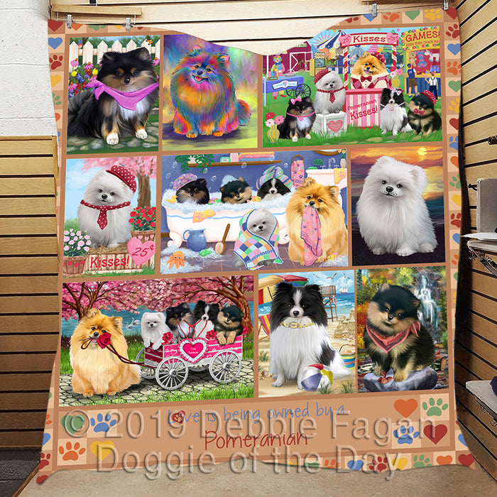 Love is Being Owned Pomeranian Dog Beige Quilt
