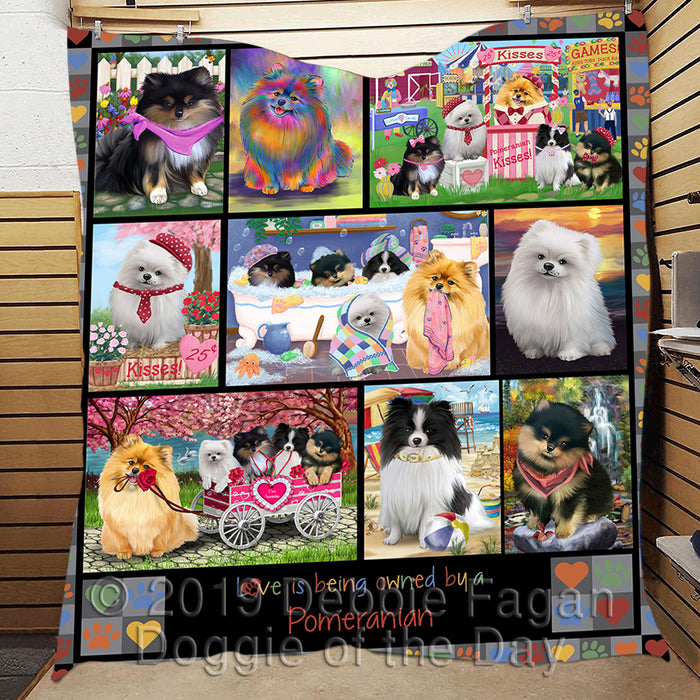 Love is Being Owned Pomeranian Dog Grey Quilt