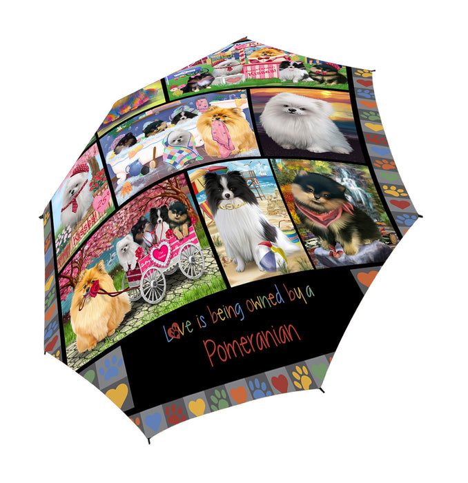 Love is Being Owned Pomeranian Dog Grey Semi-Automatic Foldable Umbrella